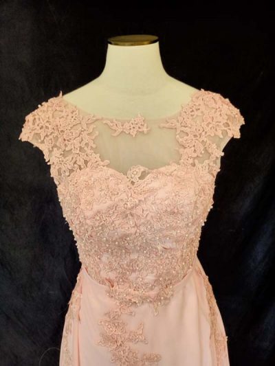 Zagreb long lace pink dress Formal Dress front close up